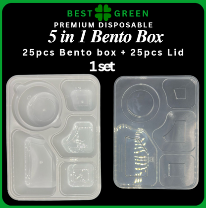 5-in-1 Bento Box – Premium Disposable Food Container (White)
