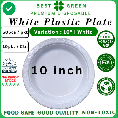 Disposable Plastic Plate [10 Inch] | White | 1 Ctn