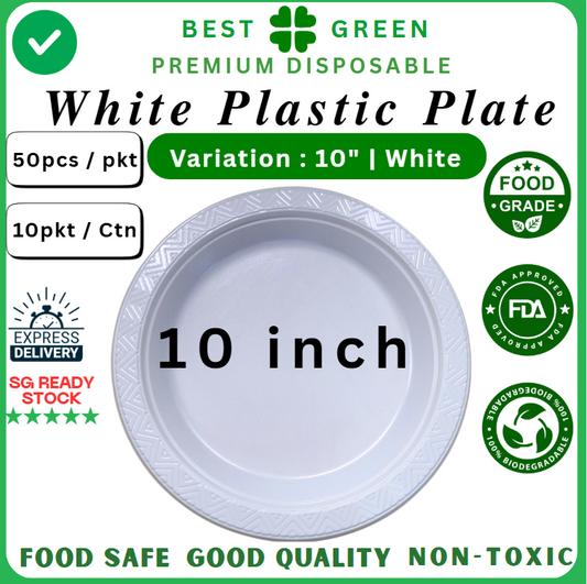 Disposable Plastic Plate [10 Inch] | White | 1 Ctn