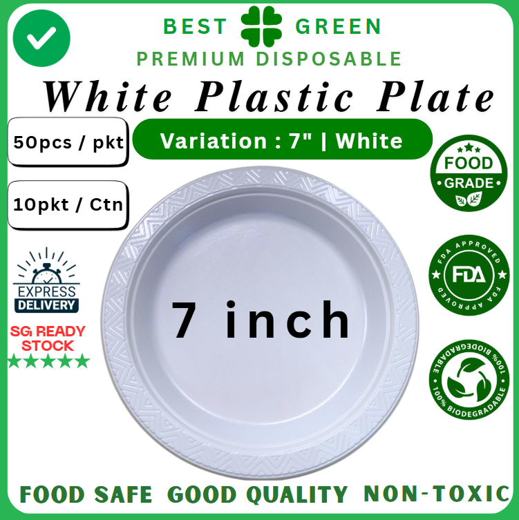 Disposable Plastic Plate [7 Inch] | White | 1 Ctn