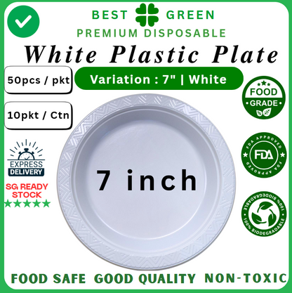 Disposable Plastic Plate [7 Inch] | White | 1 Ctn