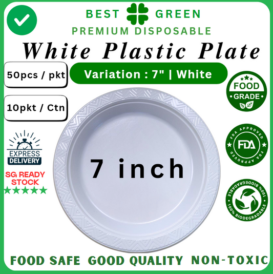 Disposable Plastic Plate [7 Inch] | White | 1 Ctn