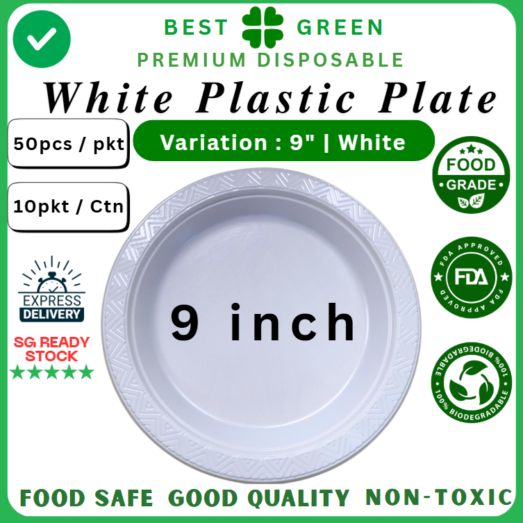 Disposable Plastic Plate [9 Inch] | White | 1 Ctn