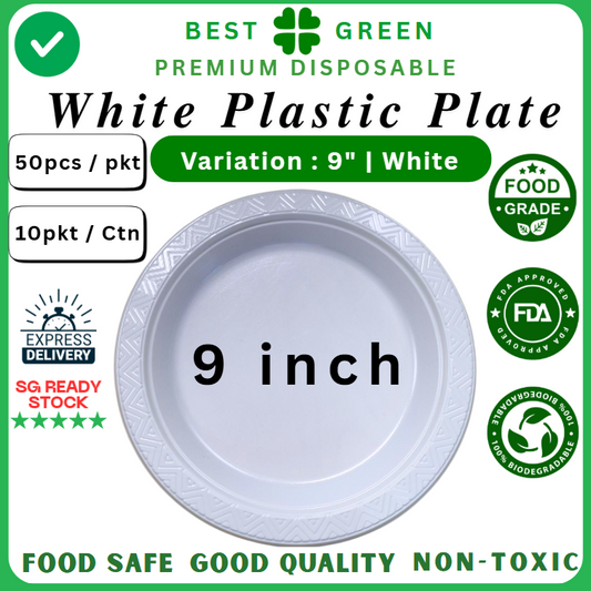 Disposable Plastic Plate [9 Inch] | White | 1 Ctn