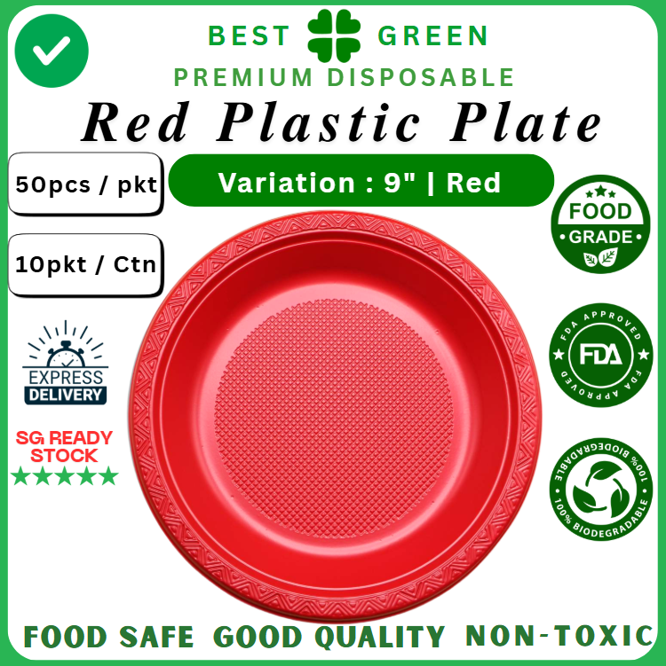 Disposable Plastic Plate [9 Inch] | Red | 1 Ctn
