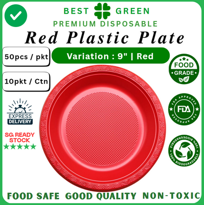 Disposable Plastic Plate [9 Inch] | Red | 1 Ctn