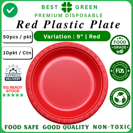 Disposable Plastic Plate [9 Inch] | Red | 1 Ctn