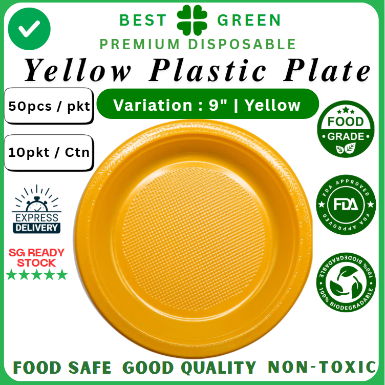 Disposable Plastic Plate [9 Inch] | Yellow | 1 Ctn