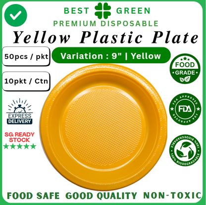 Disposable Plastic Plate [9 Inch] | Yellow | 1 Ctn