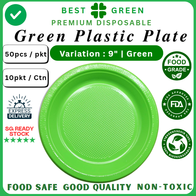 Disposable Plastic Plate [9 Inch] | Green | 1 Ctn
