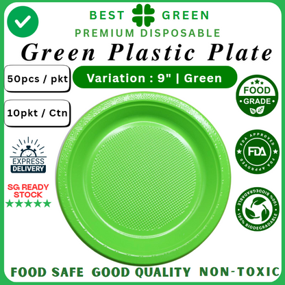 Disposable Plastic Plate [9 Inch] | Green | 1 Ctn
