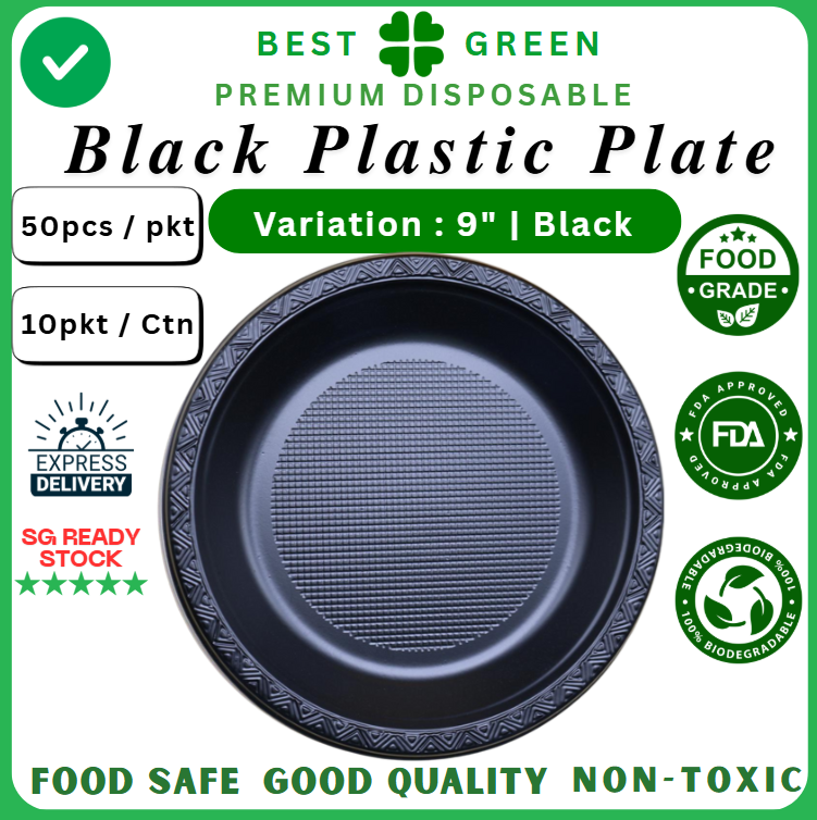 Disposable Plastic Plate [9 Inch] | Black | 1 Ctn