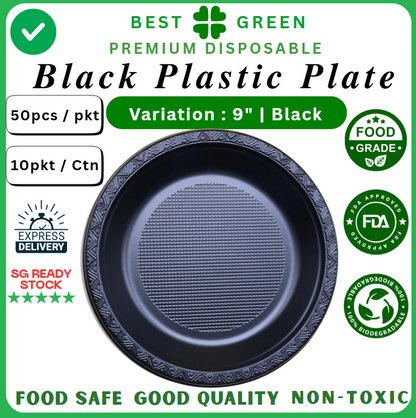Disposable Plastic Plate [9 Inch] | Black | 1 Ctn
