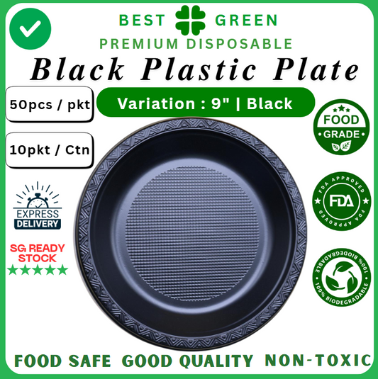 Disposable Plastic Plate [9 Inch] | Black | 1 Ctn