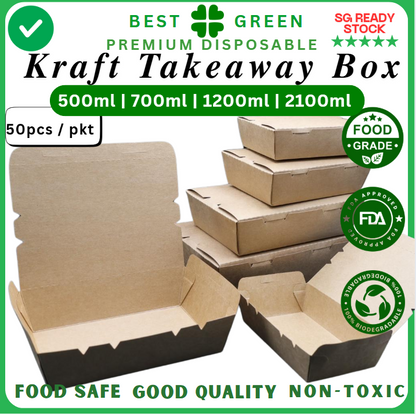 Disposable Kraft Paper Takeaway Box [2100ml] | 1 Ctn