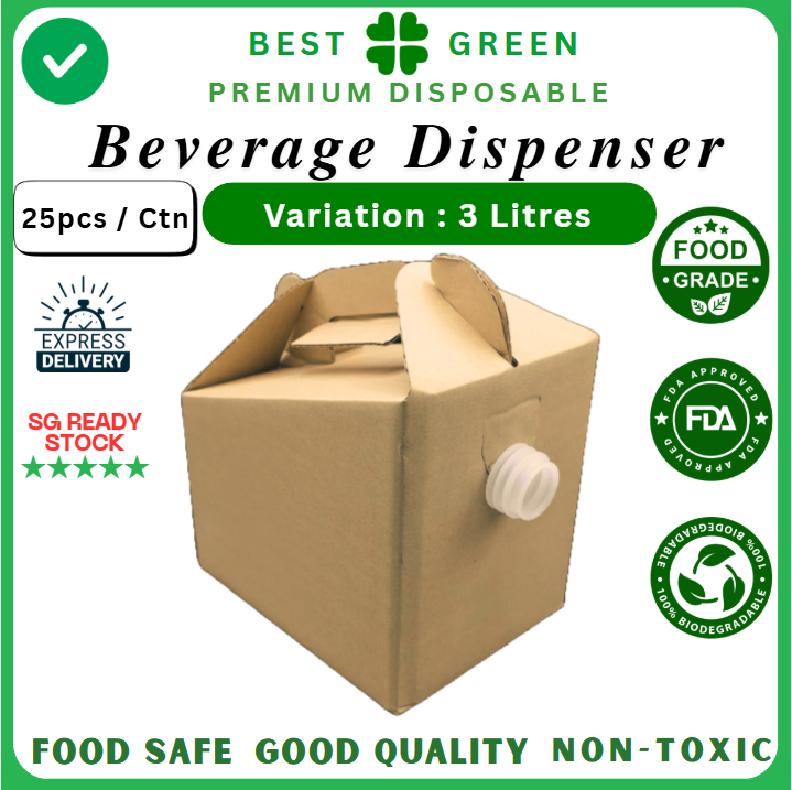 [3L] Disposable Beverage Dispenser W |Thermal Bag | Card box Container | Cap | 1 Ctn