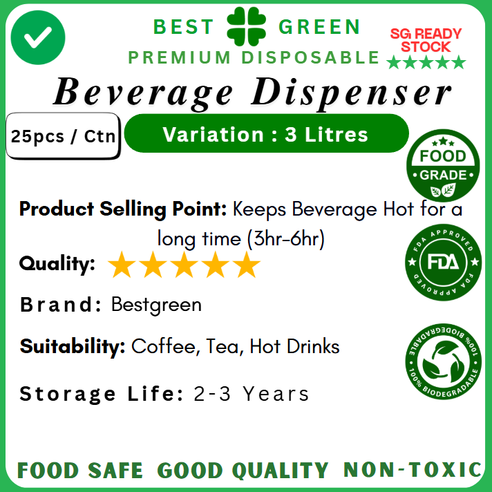 [3L] Disposable Beverage Dispenser W |Thermal Bag | Card box Container | Cap | 1 Ctn