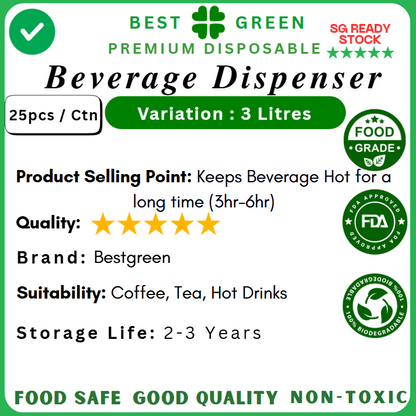 [3L] Disposable Beverage Dispenser W |Thermal Bag | Card box Container | Cap | 1 Ctn
