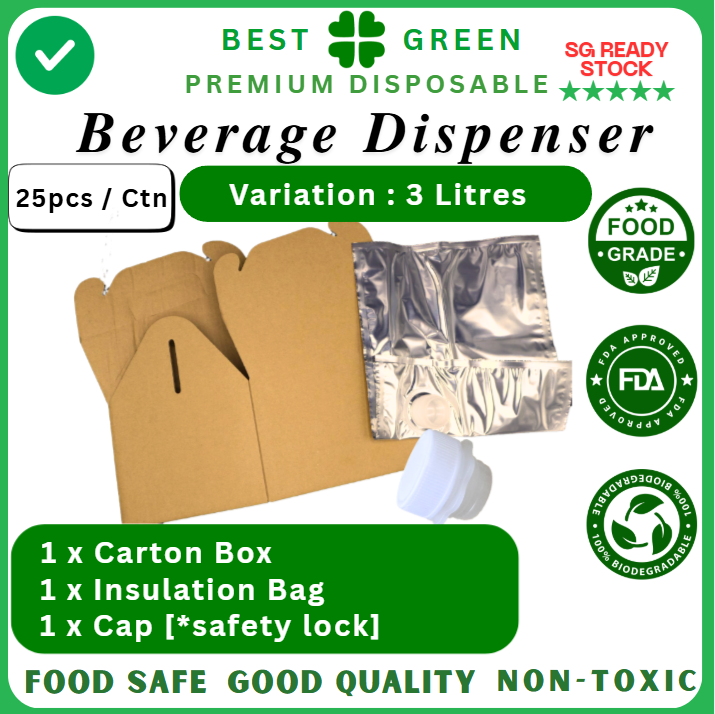 [3L] Disposable Beverage Dispenser W |Thermal Bag | Card box Container | Cap | 1 Ctn