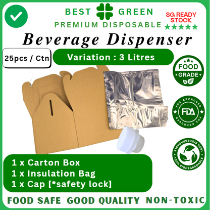 [3L] Disposable Beverage Dispenser W |Thermal Bag | Card box Container | Cap | 1 Ctn