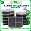 3 Compartment PP Container w Lid | Black | 1 Ctn