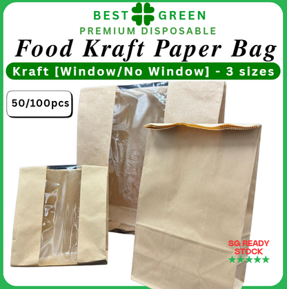 Disposable Kraft Paper Bag With Window | Large | 1 Ctn