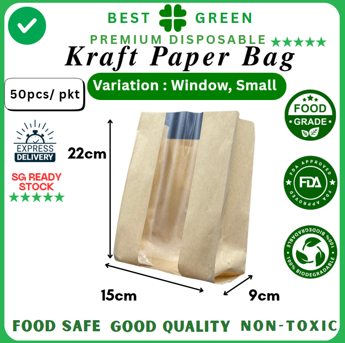 Disposable Kraft Paper Bag With Window | Small | 1 Ctn