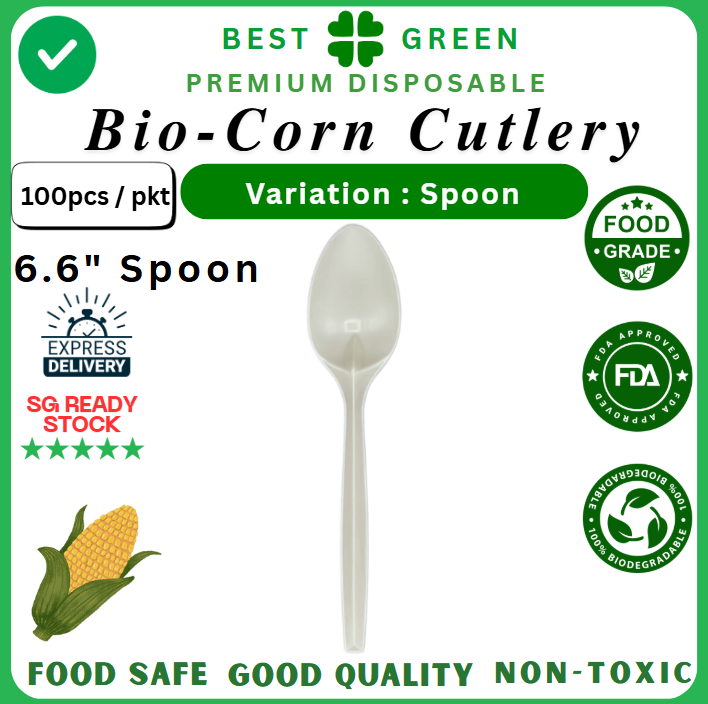 Biodegradable Bio-Corn Cutlery [6.6" Spoon] | 1 Ctn
