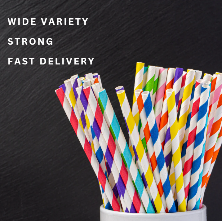 Disposable Paper Straw [Blue Striped] | [6mm X 216mm] | 1 Ctn
