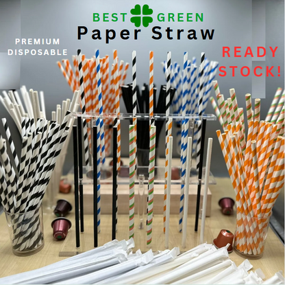 Disposable Paper Straw [Blue Striped] | [6mm X 216mm] | 1 Ctn