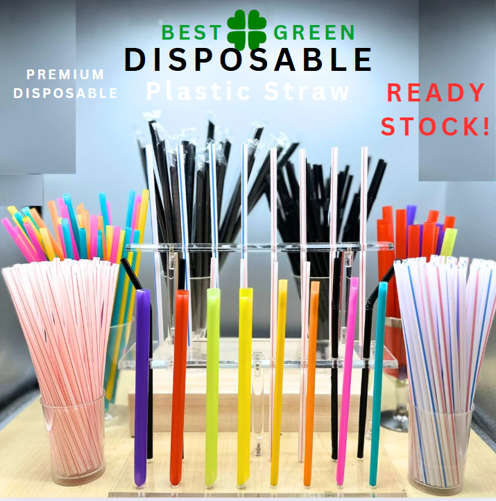 Disposable Plastic Straw [Flexible] | [Black] | [6mm X 203mm] | 1 Ctn