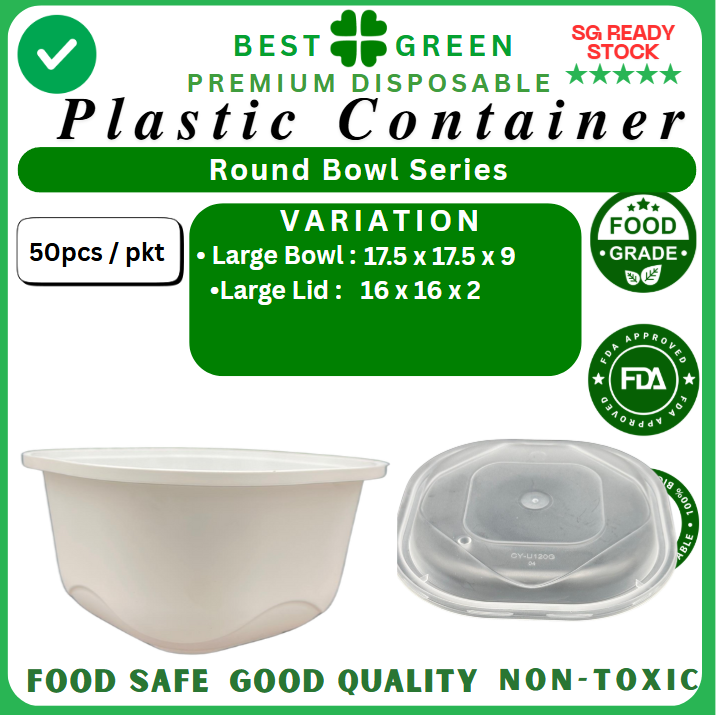 Disposable Round Plastic Container with Lid [Large] | 1 Ctn