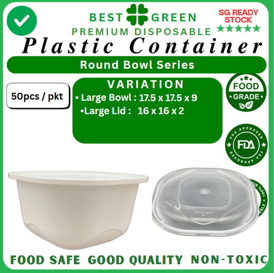 Disposable Round Plastic Container with Lid [Large] | 1 Ctn