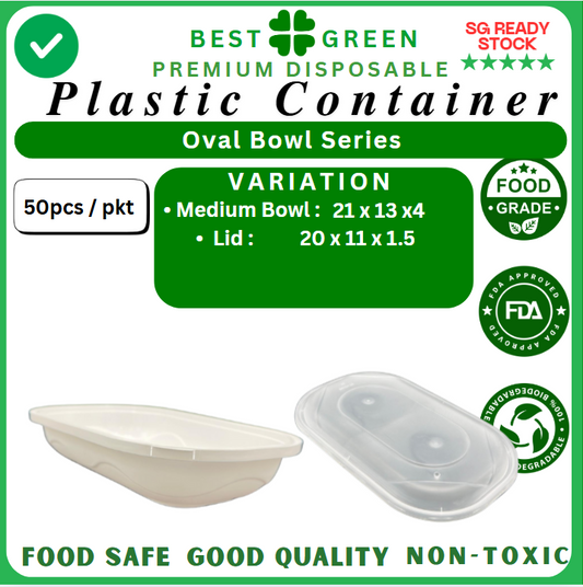 Disposable Oval Plastic Container with Lid [Medium] | 1 Ctn [Bowl & Lid Each]