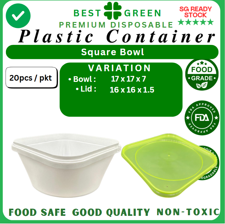 Disposable Square Plastic Container With Lid | 1 Ctn [180set each]