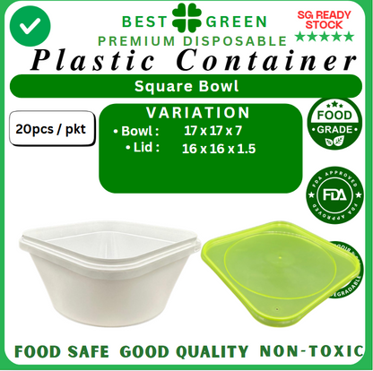 Disposable Square Plastic Container With Lid | 1 Ctn [180set each]