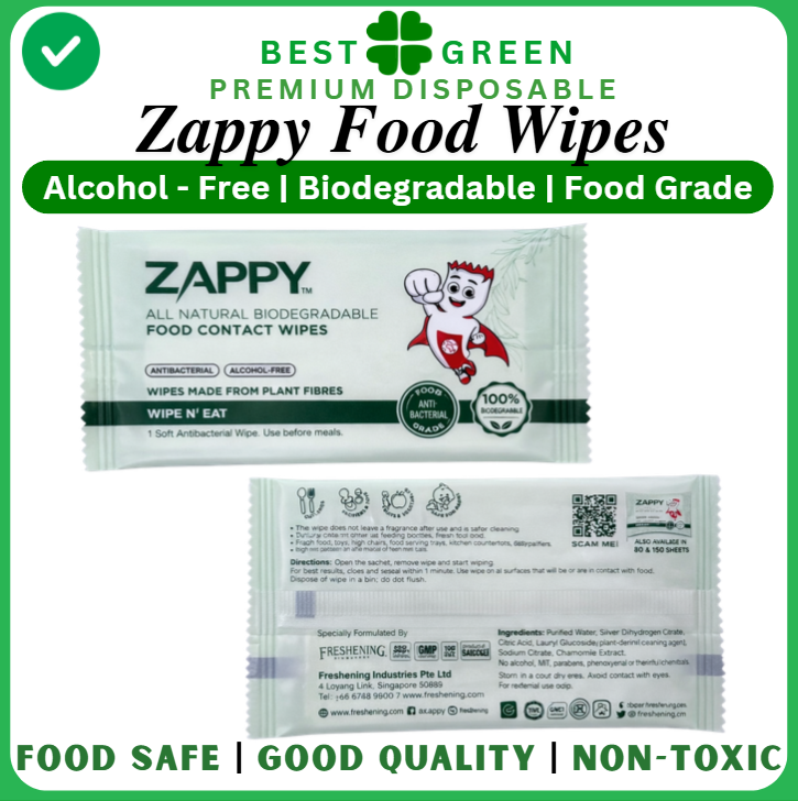Zappy All Natural Biodegradable Food Contact Wipes | [1 Ctn]