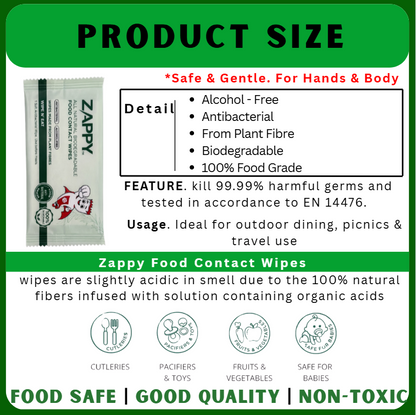 Zappy All Natural Biodegradable Food Contact Wipes | [1 Ctn]