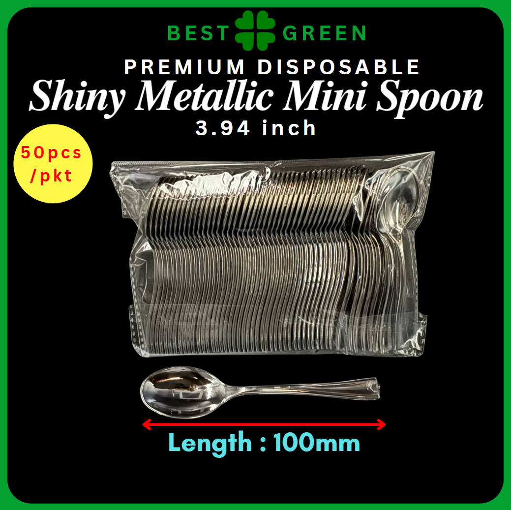 ✅SG READY STOCK - Shiny Metallic Plastic Disposable Cutlery Spoon Fork Knife Partyware [10Pcs/50Pcs]