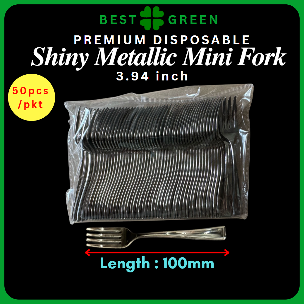✅SG READY STOCK - Shiny Metallic Plastic Disposable Cutlery Spoon Fork Knife Partyware [10Pcs/50Pcs]