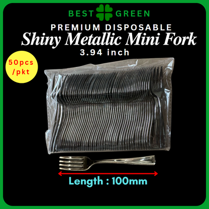 ✅SG READY STOCK - Shiny Metallic Plastic Disposable Cutlery Spoon Fork Knife Partyware [10Pcs/50Pcs]