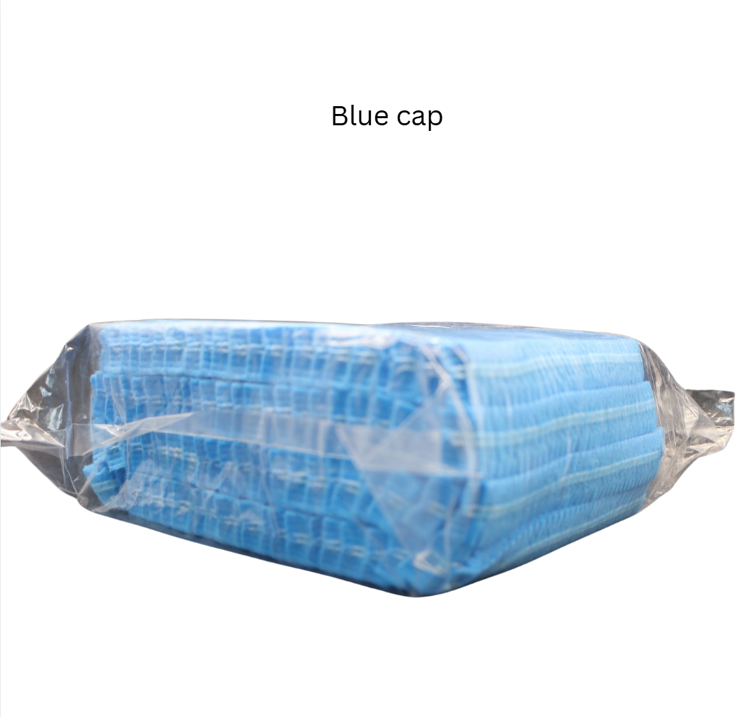 [100pcs / pck] Disposable Non-Woven Bouffant Cap | (Blue/white) | Unisex Hair Cap | Hair Cover
