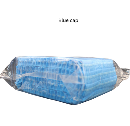 [100pcs / pck] Disposable Non-Woven Bouffant Cap | (Blue/white) | Unisex Hair Cap | Hair Cover