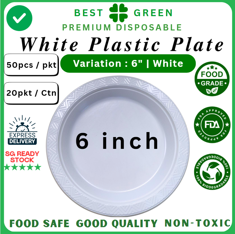 Disposable Plastic Plate [6 Inch] | White | 1 Ctn