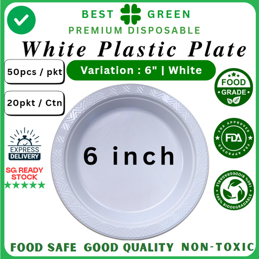 Disposable Plastic Plate [6 Inch] | White | 1 Ctn