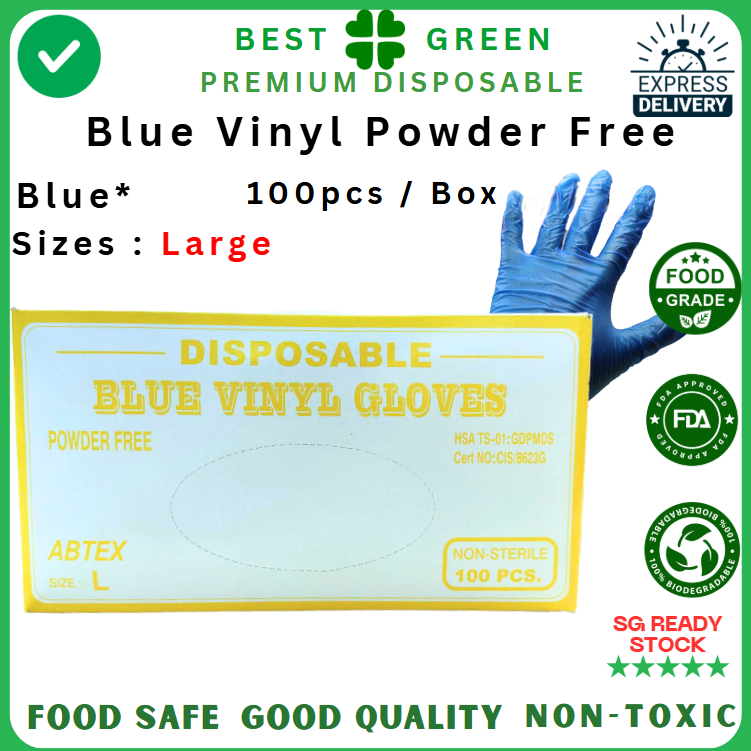 Disposable Blue Vinyl Glove [Large] | Powder Free | 1 Ctn