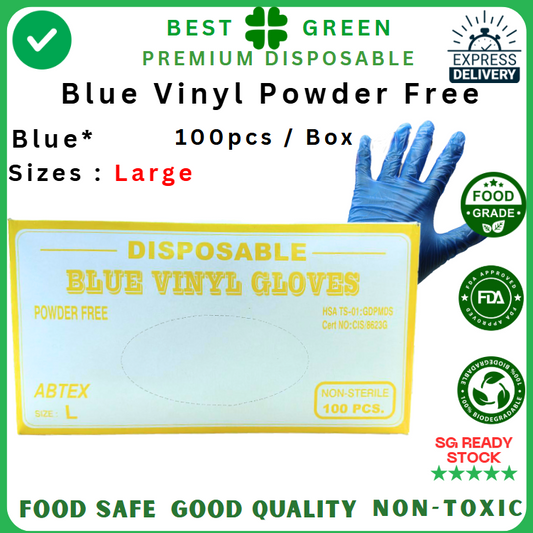Disposable Blue Vinyl Glove [Large] | Powder Free | 1 Ctn