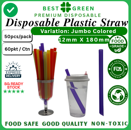 Disposable Plastic Straw [Jumbo] | [Multi-Color] | [7mm X 190mm] | 1 Ctn