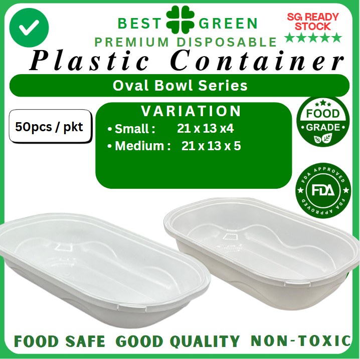 Disposable Oval Plastic Container with Lid [Small] | 1 Ctn [Bowl & Lid Each]