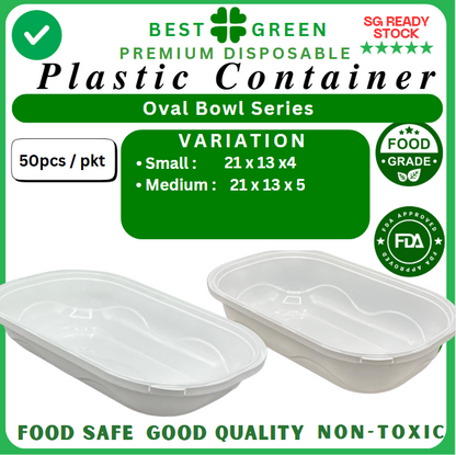 Disposable Oval Plastic Container with Lid [Small] | 1 Ctn [Bowl & Lid Each]